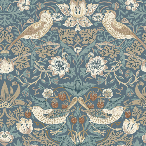 William Morris at Home Vliesbehang - Strawberry Thief Washed Blue - 1000x52 - vtwonen shop