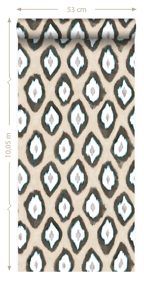 Origin Wallcoverings behang ikat motief beige en turquoise - 53 cm x 10,05 m - 346915 - vtwonen shop