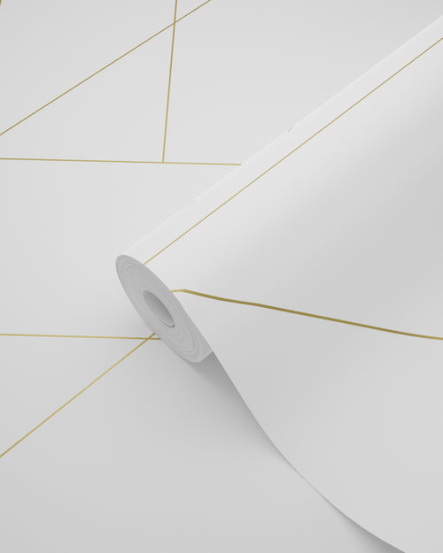 ESTAhome behang grafische lijnen wit en goud - 53 cm x 10.05 m - 139143