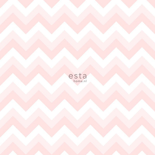 ESTAhome behang zigzag motief zacht roze en wit - 53 cm x 10.05 m - 128857 - vtwonen shop