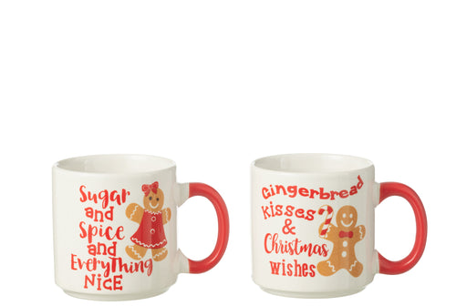 J-Line mok Kerst - keramiek - rood - giftbox van 2 stuks