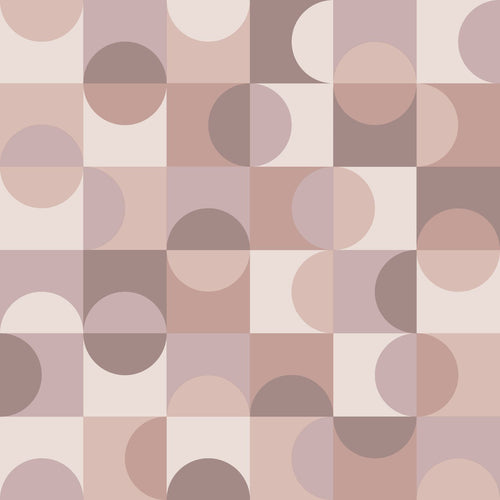 ESTAhome behang cirkels in Bauhaus stijl lichtpaars, roze en bruin - 50 x 900 cm - 131243 - vtwonen shop