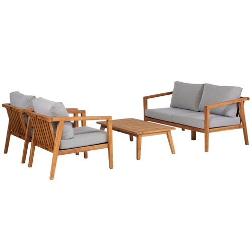 WOOOD loungeset buiten fauteuil/bank/tafel Lucca - Teak - Grijs - vtwonen shop