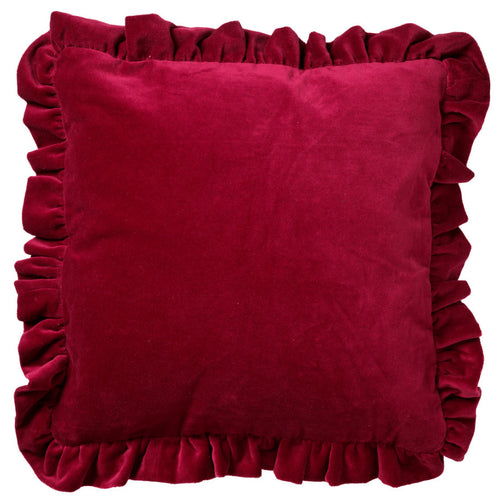 YARA - Kussenhoes 45x45 cm - 100% katoen - velvet - met ruches - Red Plum - donkerroze