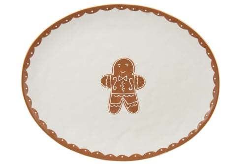 J-Line bord Cookie Ovaal Dolomiet - keramiek - bruin/wit