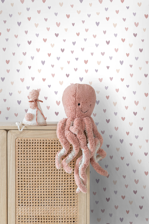 ESTAhome behang hartjes terracotta en lila paars - 53 cm x 10.05 m - 139754 - vtwonen shop