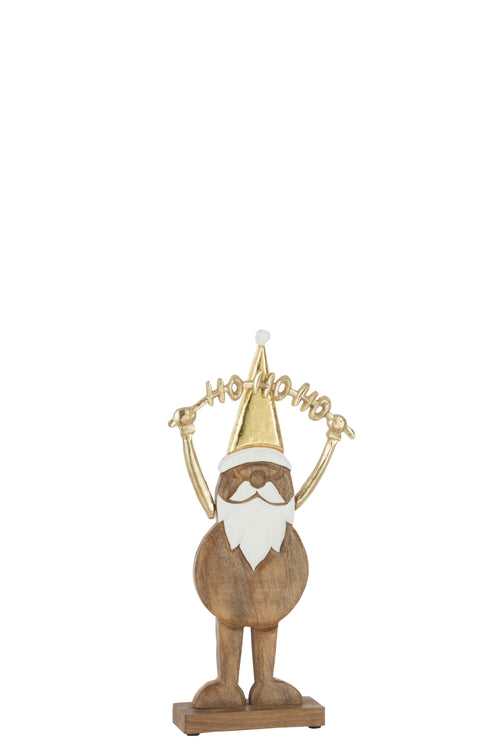 J-Line kerstdecoratie Kerstman Hohoho op voet - hout - goud - small - vtwonen shop