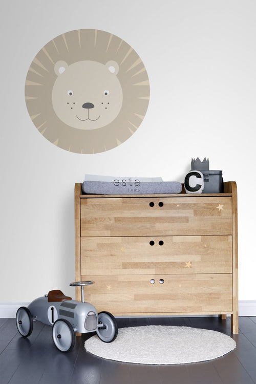 ESTAhome zelfklevende behangcirkel dierenkoppen beige - Ø 70 cm - 158973 - vtwonen shop