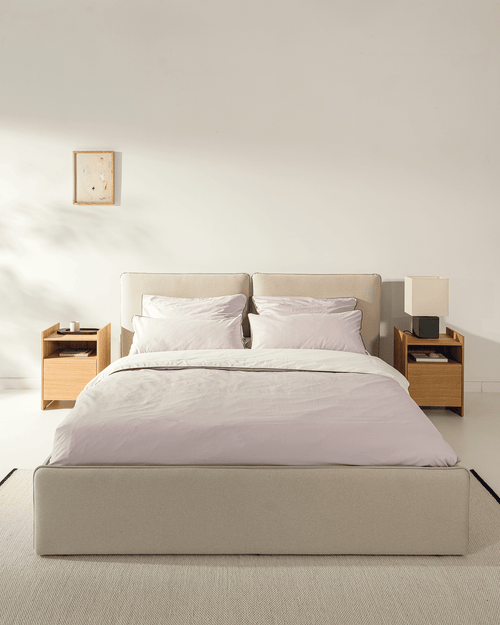 noo.ma gestoffeerd bed met opbergruimte, Earthy Green, lits-jumeaux