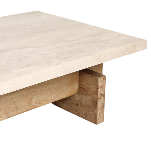 Raw materials salontafel Travertin - hout onderstel - 160x80x38 cm - vtwonen shop