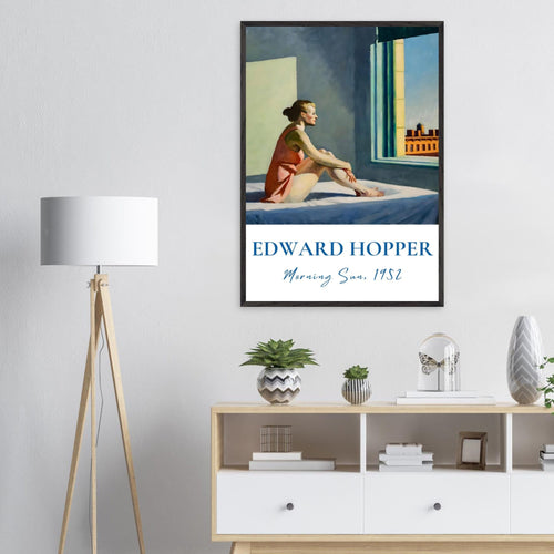 Artfulprints Poster met Lijst Edward Hopper - Morning sun   - 70x100 cm - Blauw