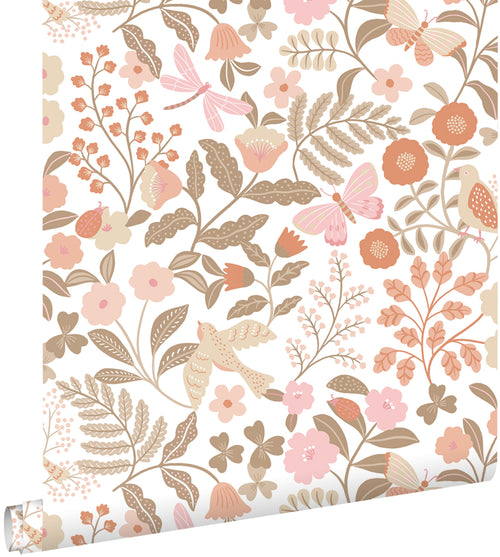 ESTAhome behang bloemen en vogels terracotta, taupe en roze - 53 cm x 10.05 m - 131391 - vtwonen shop