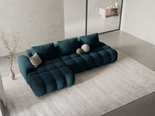 Cosmopolitan Design Uitklapbare hoekbank links met opbergdoos Linz 3-zits, flueel diepe olie - 142x275x84cm