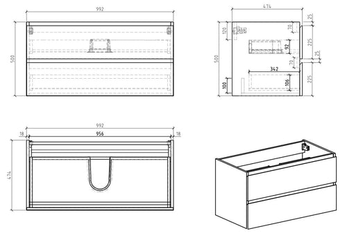 Badplaats Badkamermeubel Set Angela 100 cm – Zwart Houtnerf – Badmeubel met Zwarte Wastafel