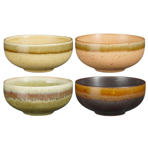 Mica Decorations Kommen Set 4 Stuks - Schaaltjes Set van Steengoed - Ontbijtkommen, Dessertkommen en Snackkommen - Ø11 x 5,5 cm - Aardetinten