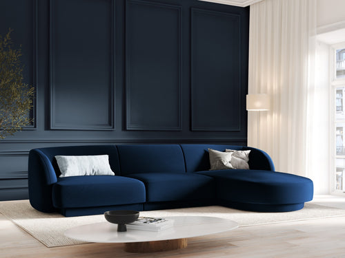 Micadoni rechter hoekbank Miley 4-zits, flueel, koningsblauw - 156x255x70cm