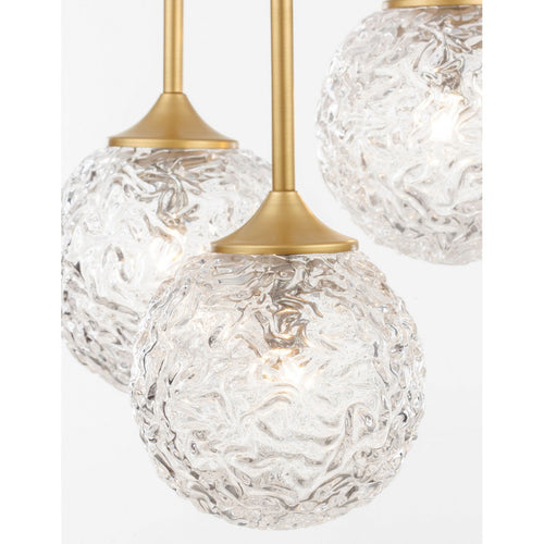 Merano Concord 3-lichts cluster hangende plafondlamp Helder gestructureerd glas, geborsteld goud staal LED G9