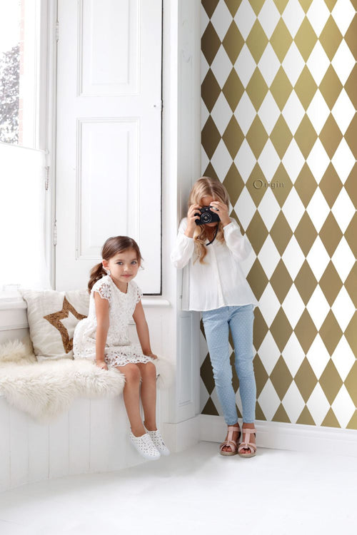 Origin Wallcoverings behang ruiten wit en goud - 53 cm x 10.05 m - 347669