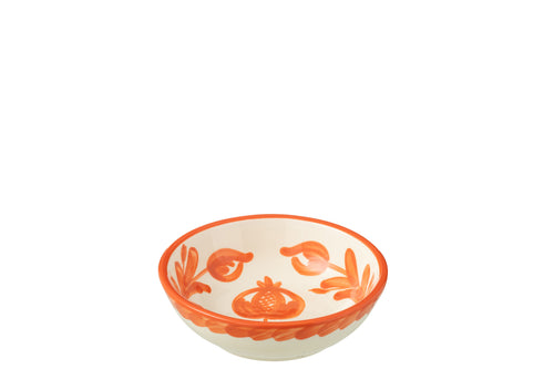 J-Line kom Granada Low - keramiek - wit/oranje - small - Ø 14 cm