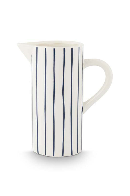 vtwonen Waterkan met Oor - Gestreept - Keramiek - Wit - 20.5x12.5x25cm