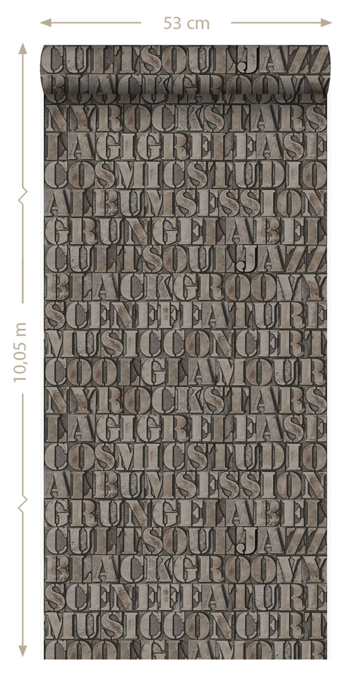 Origin Wallcoverings behang oude ijzeren zetletters roest bruin - 53 cm x 10,05 m - 347592 - vtwonen shop