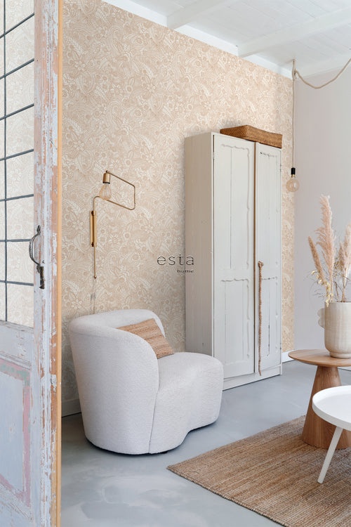 ESTAhome behang bloemtekeningen beige - 53 cm x 10.05 m - 139547