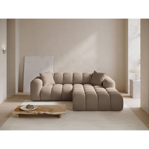 Cosmopolitan Design - Rechter hoekbank Treno 3-zits, flueel cappuccino - 184x240x70cm