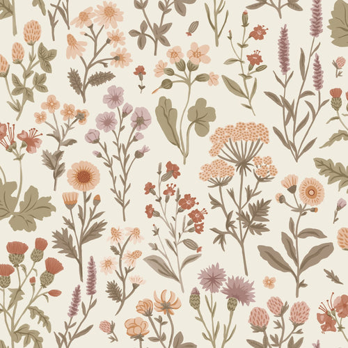 Sanders & Sanders behang veldbloemen vergrijsd groen - 50 x 900 cm - 935380
