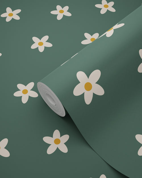 ESTAhome behang madeliefjes donkergroen - 53 cm x 10.05 m - 131116