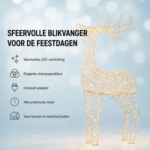 Luca Lighting Hert Champagne Warm Wit LED - Kerstversiering met 350 Warmwitte LED-lampjes - Inclusief Adapter en Timerfunctie - Kerstverlichting