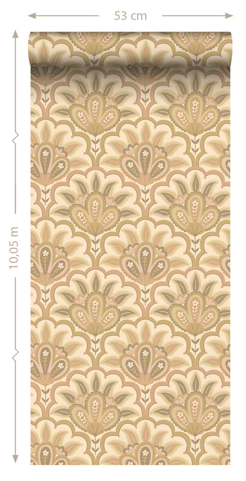 ESTAhome behang oosters barok motief zand beige - 50 x 900 cm - 131035 - vtwonen shop