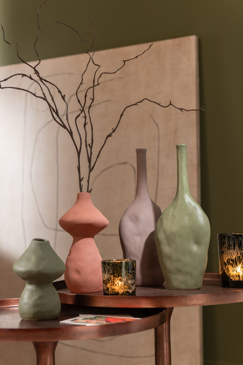 J-Line vaas Paddenstoel - porselein -  rood/groen/bruin - large -  3 stuks - 22.5 cm hoog - vtwonen shop