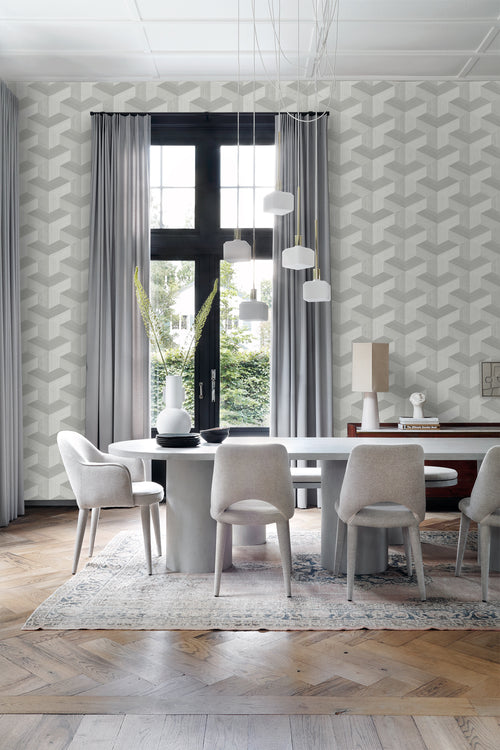 Origin Wallcoverings behang grafisch 3D motief grijs - 53 cm x 10.05 m - 347947