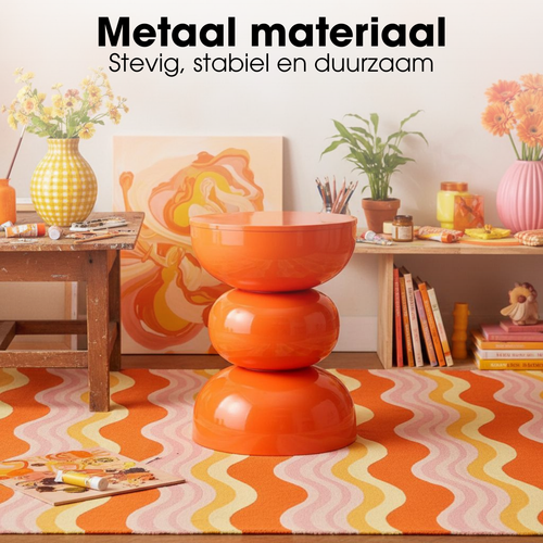 Mica Decorations Luna Bijzettafel - Bijzettafel Rond H46 x Ø32 cm - IJzeren Tafeltje voor Slaapkamer of Woonkamer - Nachtkastje of Plantentafeltje -