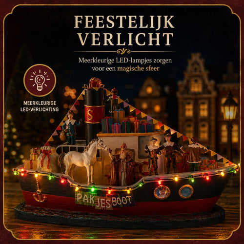 Luville Sinterklaas Pakjesboot met LED Verlichting - Kerstversiering voor Miniatuurdorp - Guirlande met Lampjes - Kerstslingers voor Aankleding - L33