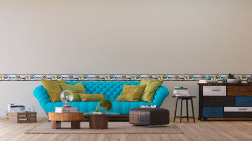 Sanders & Sanders zelfklevende behangrand vlinders grijs, geel en blauw - 500 x 14 cm - 600090