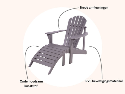 MaximaVida kunststof adirondack tuinstoel met voetenbankje Montreal grijs - luxe uitvoering - vtwonen shop