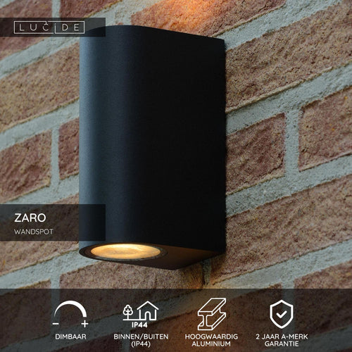 Lucide wandspot ZARO - 2xGU10 - Zwart