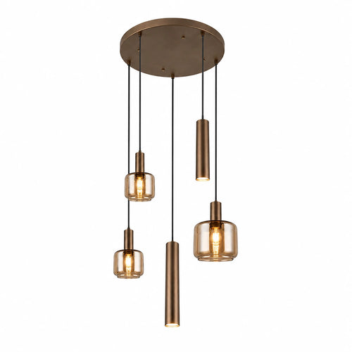 Trio Leuchten hanglamp Mataro - 5 lichts - 55  x 150   cm - brons goud