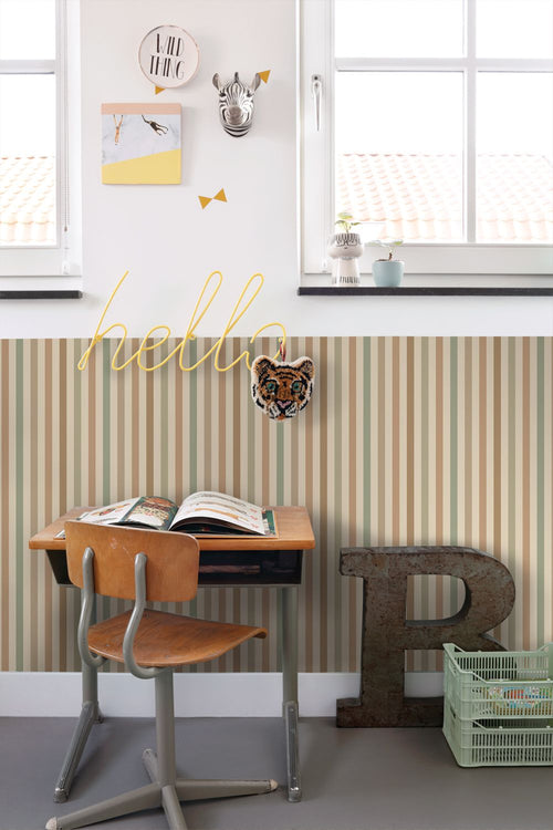 ESTAhome behang strepen groen en bruin - 50 x 900 cm - 131605