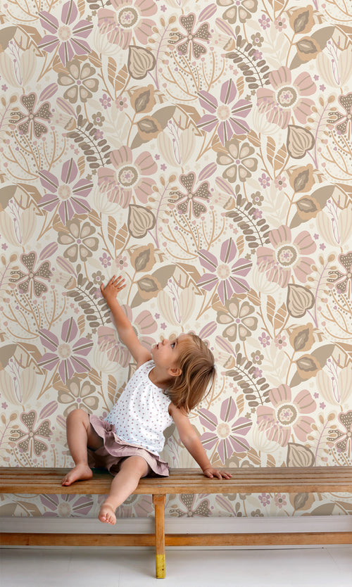 ESTAhome behang bloemmotief beige en lila paars - 53 cm x 10.05 m - 139675 - vtwonen shop