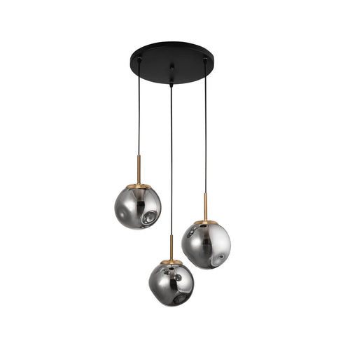 Merano Gananoque 3-lichts cluster hanglamp goud metaal, chroom glas zwart LED E27