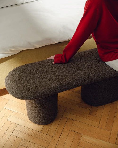 noo.ma Rull Bench - gestoffeerde bank 130 cm, Chocolate Brown Bouclé