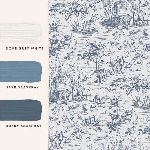 Laura Ashley Vliesbehang - Toile de Jouy Dark Seaspray - Blauw 10mx52cm - vtwonen shop
