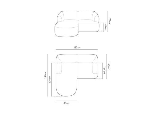 Cosmopolitan Design Modulaire hoekbank links Campi 3-zits, ribfluwelen ivoor - 156x180x70cm