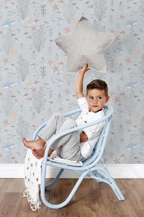 ESTAhome behang onderwaterwereld vergrijsd blauw - 50 x 900 cm - 130929 - vtwonen shop