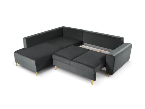 Cosmopolitan Design Uitklapbare hoekbank links met opbergdoos Kyoto 5-zits, flueel, donkergrijs - 194x243x88cm
