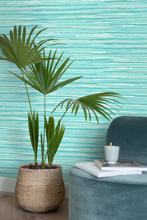 ESTAhome behang geweven motief turquoise - 53 cm x 10.05 m - 148621