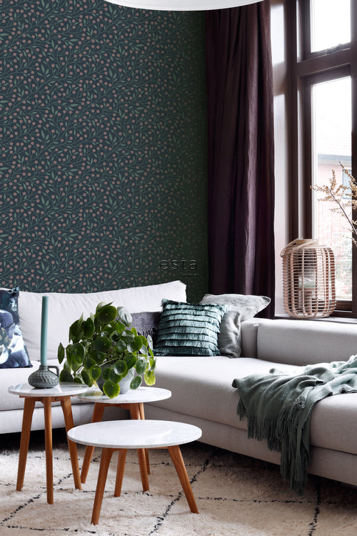 ESTAhome behang bloemmotief donkerblauw en roze - 50 x 900 cm - 139594