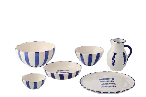 J-Line kom Vis Gestreept - keramiek - donkerblauw - large